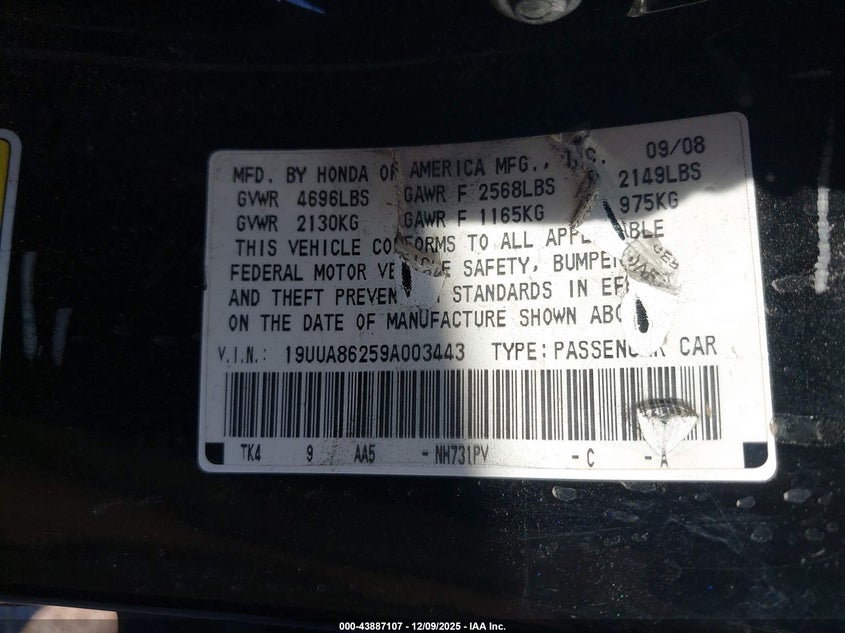 19UUA86259A003443 2009 ACURA TL photo no. 9