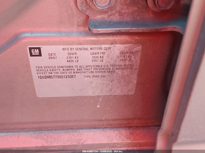 2008 Cadillac Cts Standard VIN: 1G6DM577380123067 Lot: 43887134