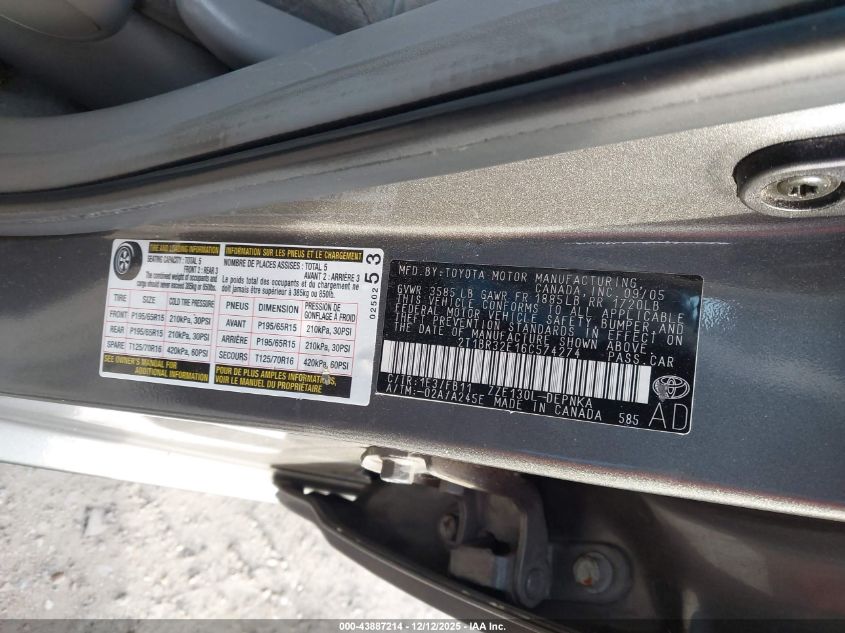 2006 Toyota Corolla Le VIN: 2T1BR32E16C574274 Lot: 43887214