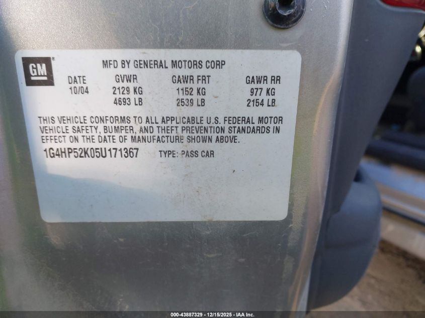 2005 Buick Lesabre Custom VIN: 1G4HP52K05U171367 Lot: 43887329