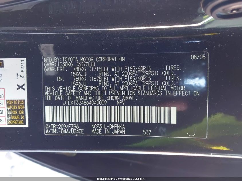 2006 Scion Xb VIN: JTLKT324864040009 Lot: 43887417