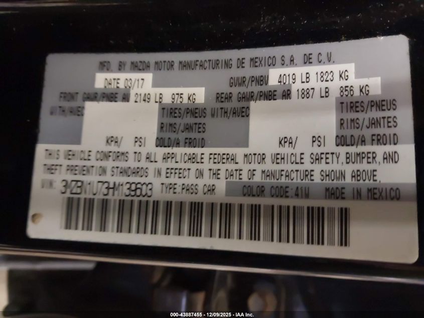 2017 Mazda Mazda3 Sport VIN: 3MZBN1U73HM139603 Lot: 43887455