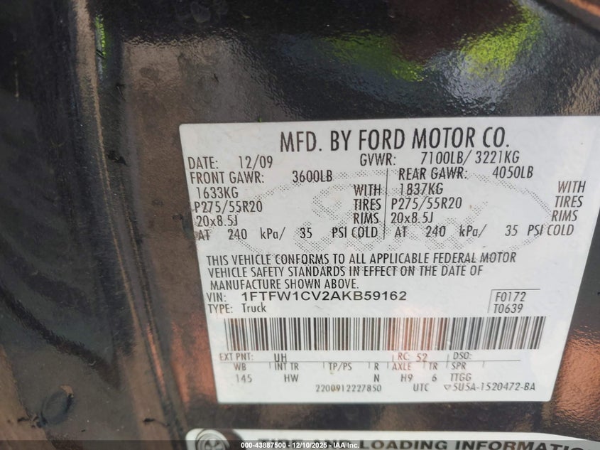 1FTFW1CV2AKB59162 2010 FORD F-150 photo no. 9