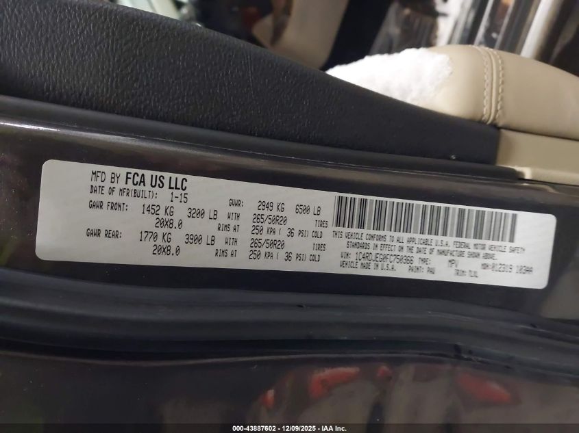 2015 Dodge Durango Citadel VIN: 1C4RDJEG0FC750366 Lot: 43887602