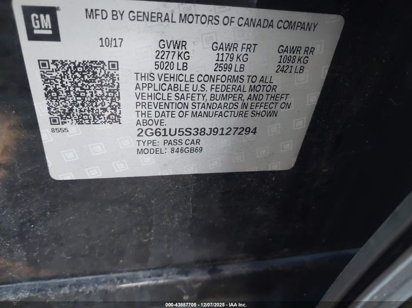 2018 Cadillac Xts W20 Livery Package VIN: 2G61U5S38J9127294 Lot: 43887705