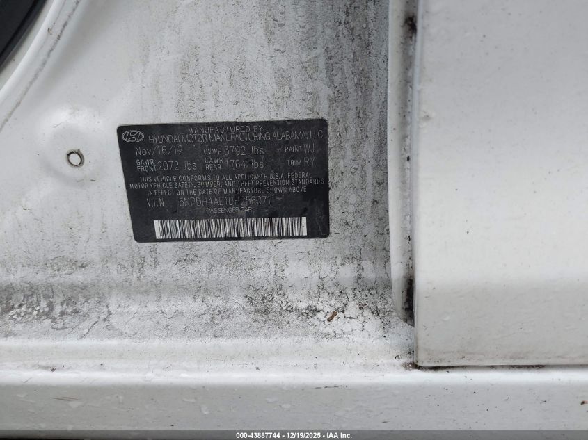 2013 Hyundai Elantra Limited VIN: 5NPDH4AE1DH256071 Lot: 43887744