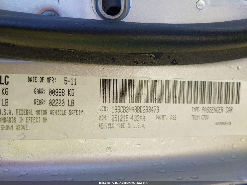 2011 Dodge Caliber Mainstreet VIN: 1B3CB3HA8BD233479 Lot: 43887745