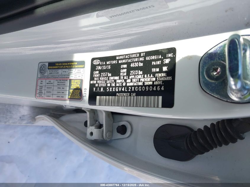 2016 Kia Optima Sxl Turbo VIN: 5XXGV4L2XGG090464 Lot: 43887764