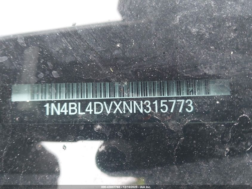 2022 Nissan Altima Sv Fwd VIN: 1N4BL4DVXNN315773 Lot: 43887768