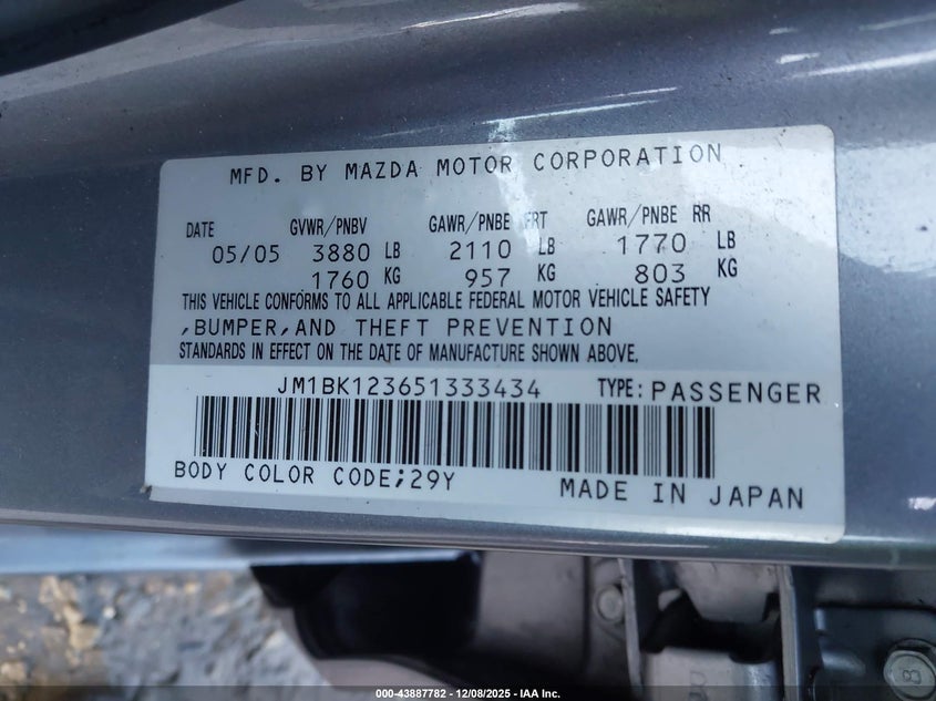 JM1BK123651333434 2005 MAZDA 3 photo no. 9