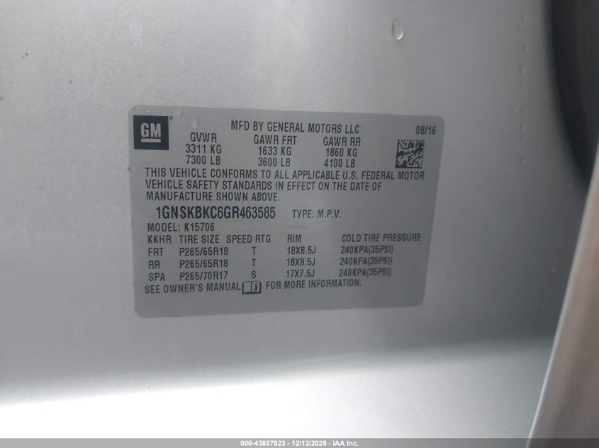 1GNSKBKC6GR463585 2016 CHEVROLET TAHOE photo no. 9