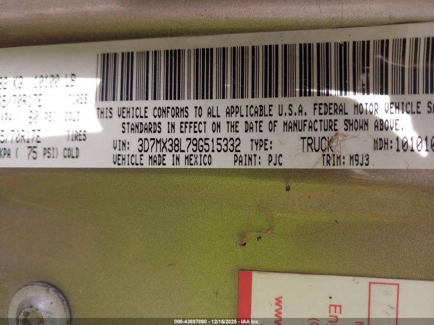 2009 Dodge Ram 3500 Slt VIN: 3D7MX38L79G515332 Lot: 43887860