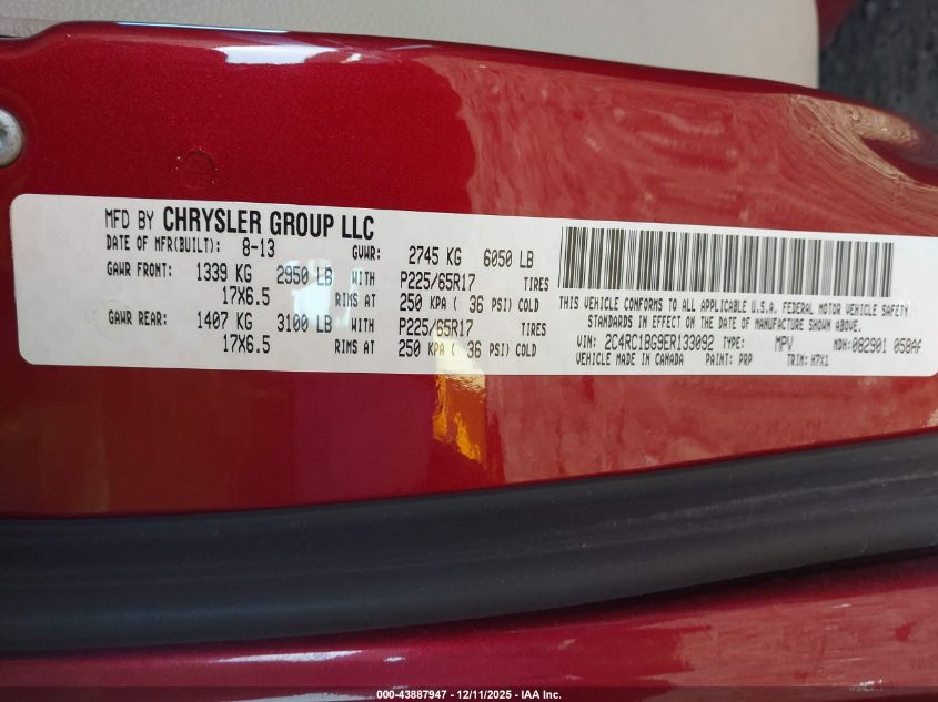 2014 Chrysler Town & Country Touring VIN: 2C4RC1BG9ER133092 Lot: 43887947