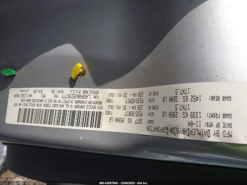 2005 Jeep Grand Cherokee Laredo VIN: 1J4GR48KX5C567771 Lot: 43887949