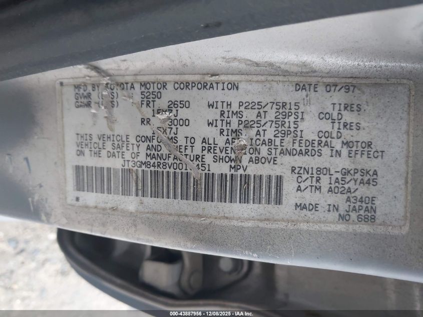 1997 Toyota 4Runner VIN: JT3GM84R8V0019451 Lot: 43887956