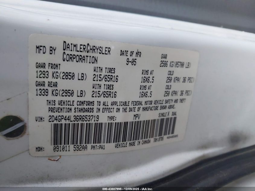 2005 Dodge Grand Caravan Se VIN: 1D4GP24R25B142525 Lot: 43887995