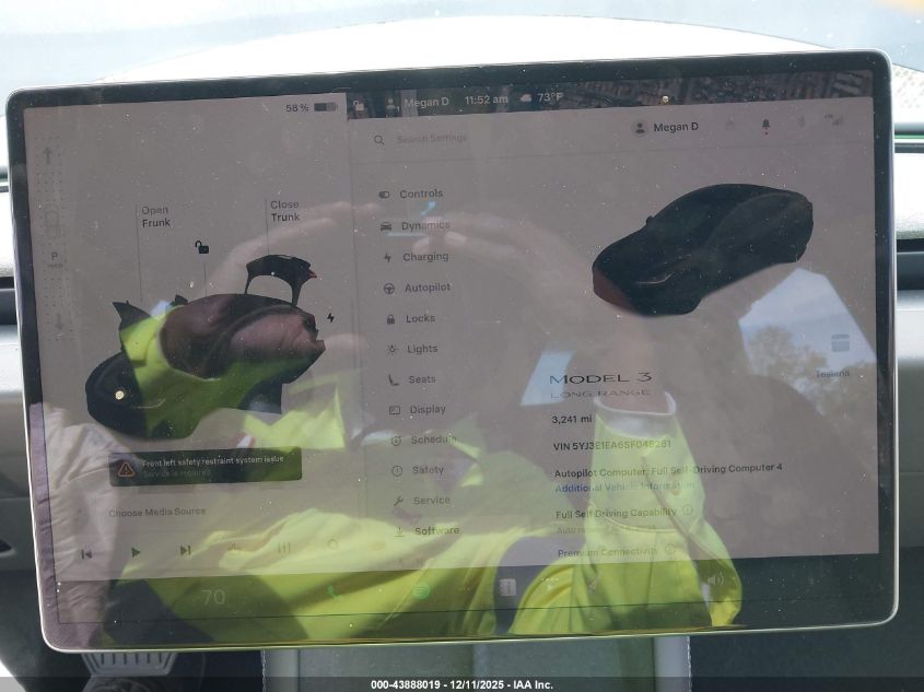 2025 Tesla Model 3 Long Range Rear-Wheel Drive/Standard Rear-Wheel Drive VIN: 5YJ3E1EA6SF046281 Lot: 43888019