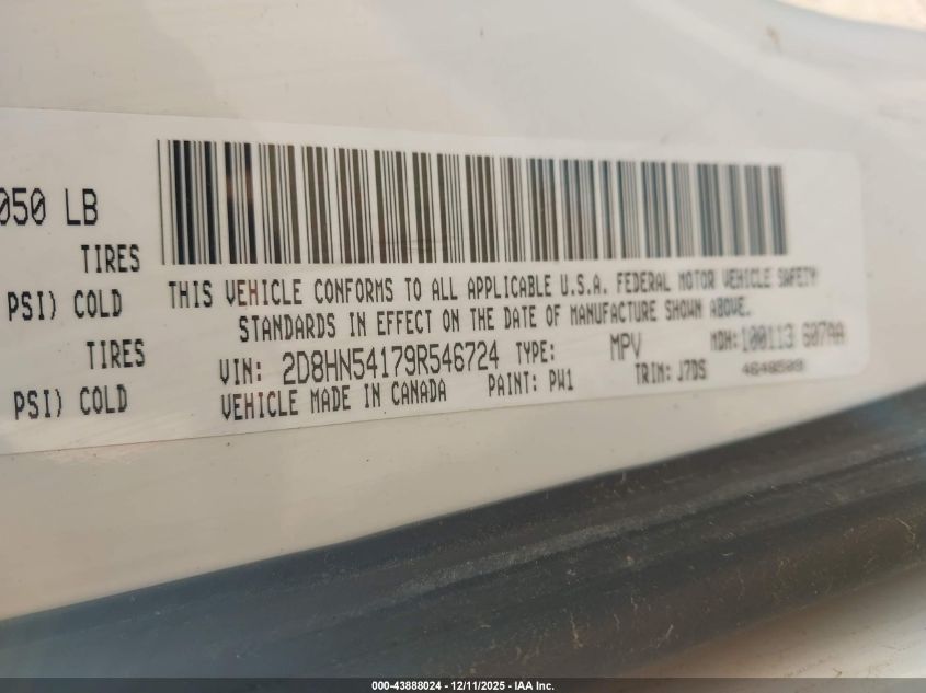 2009 Dodge Grand Caravan Sxt VIN: 2D8HN54179R546724 Lot: 43888024