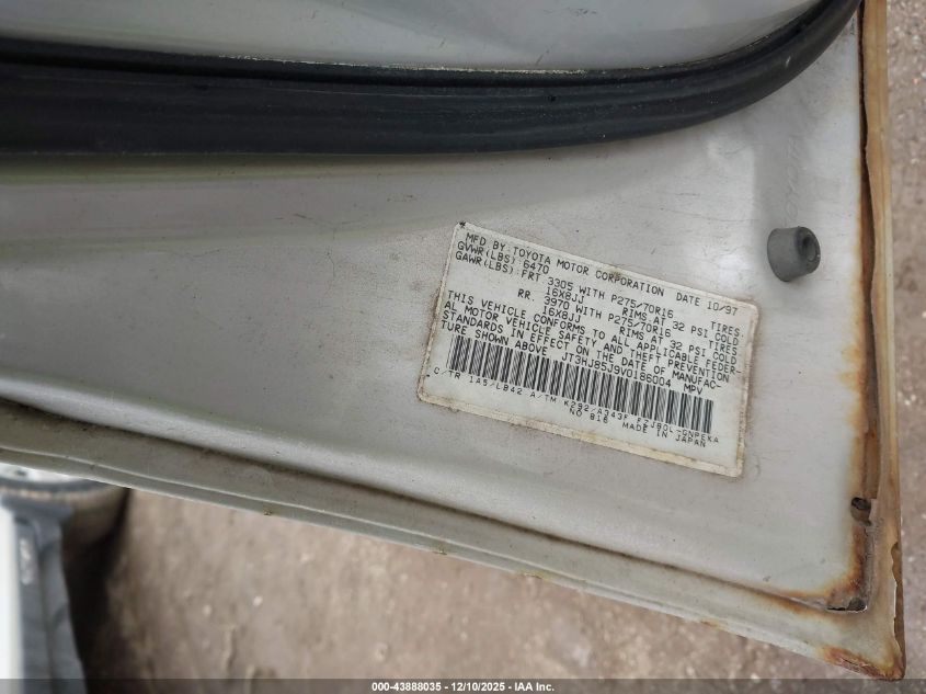 1997 Toyota Land Cruiser VIN: JT3HJ85J9V0186004 Lot: 43888035