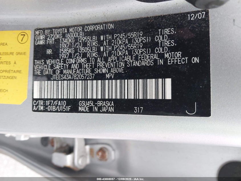 JTEES43A782057237 2008 TOYOTA HIGHLANDER photo no. 9