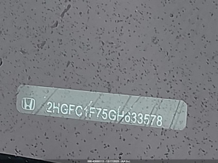 2016 Honda Civic Ex-L VIN: 2HGFC1F75GH633578 Lot: 43888113