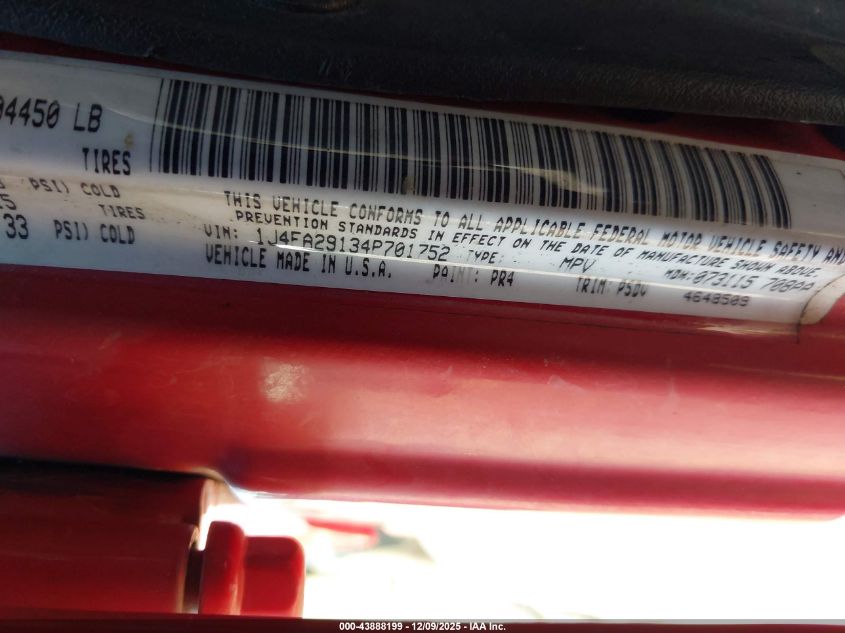 2004 Jeep Wrangler Se VIN: 1J4FA29134P701752 Lot: 43888199
