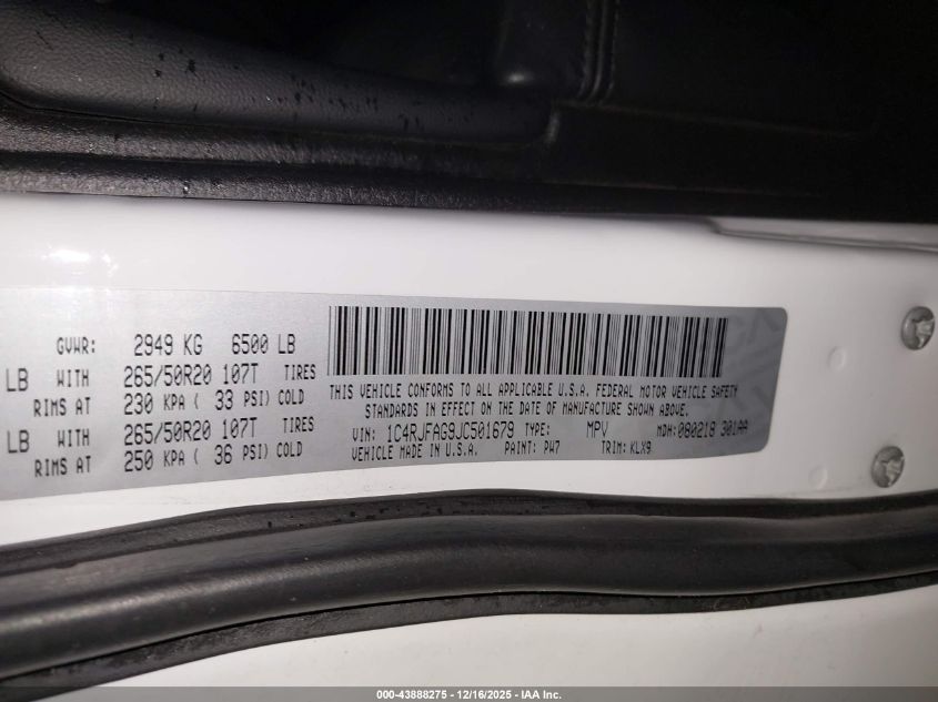 2018 Jeep Grand Cherokee Altitude 4X4 VIN: 1C4RJFAG9JC501679 Lot: 43888275