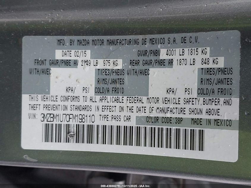 2015 Mazda Mazda3 I Sport VIN: 3MZBM1U70FM198110 Lot: 43888279