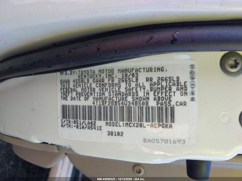 2004 Toyota Avalon Xls VIN: 4T1BF28B54U348508 Lot: 43888323