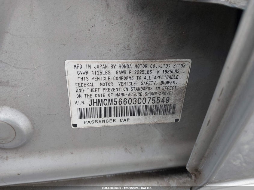 JHMCM56603C075549 2003 HONDA ACCORD photo no. 9