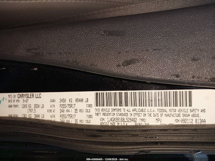 2008 Jeep Wrangler Unlimited X VIN: 1J4GA39168L529482 Lot: 43888400