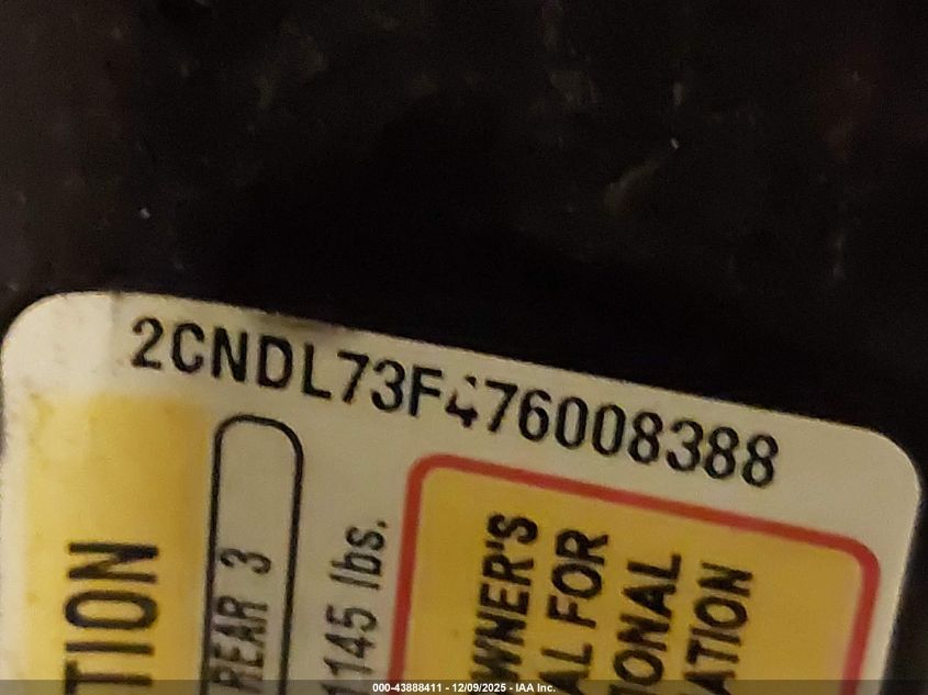 2007 Chevrolet Equinox Lt VIN: 2CNDL73F476008388 Lot: 43888411