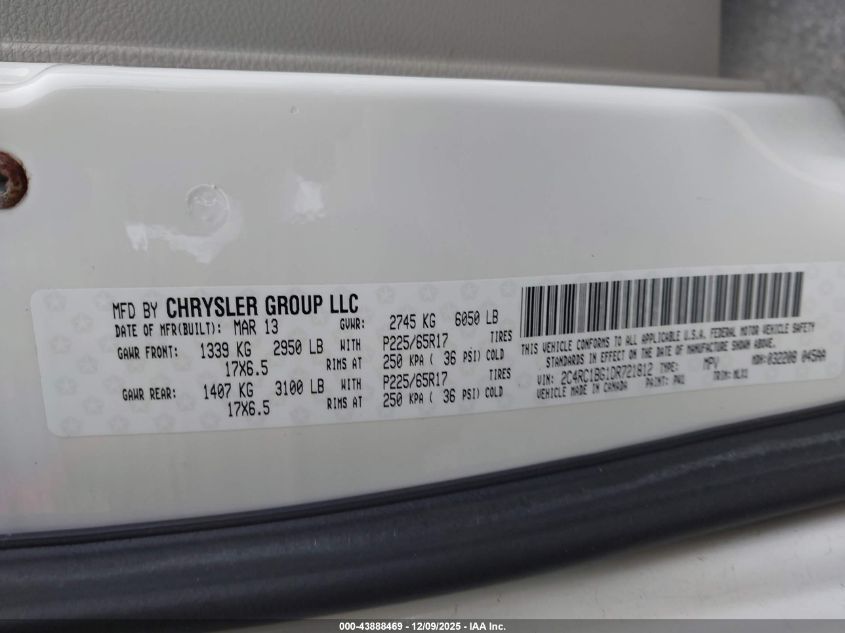 2013 Chrysler Town & Country Touring VIN: 2C4RC1BG1DR721812 Lot: 43888469