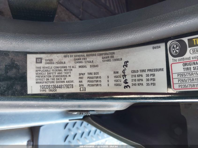 2004 Chevrolet Colorado Ls VIN: 1GCDS136448179278 Lot: 43888686