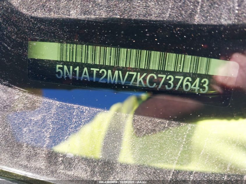 2019 Nissan Rogue S VIN: 5N1AT2MV7KC737643 Lot: 43888694