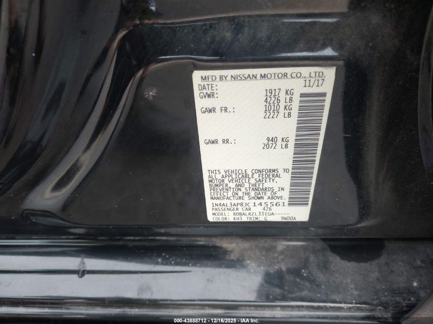 2018 Nissan Altima 2.5 Sl VIN: 1N4AL3AP8JC145561 Lot: 43888712