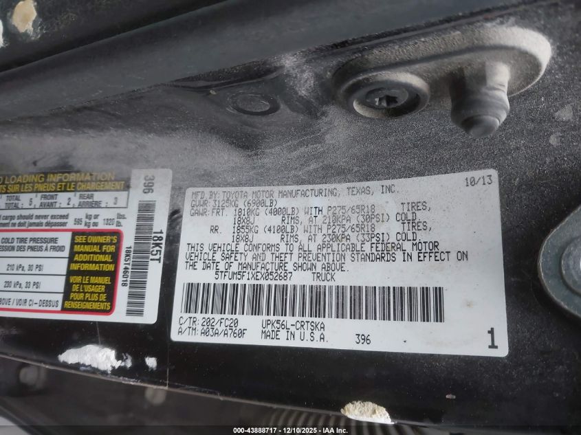 2014 Toyota Tundra Sr5 4.6L V8 VIN: 5TFUM5F1XEX052687 Lot: 43888717