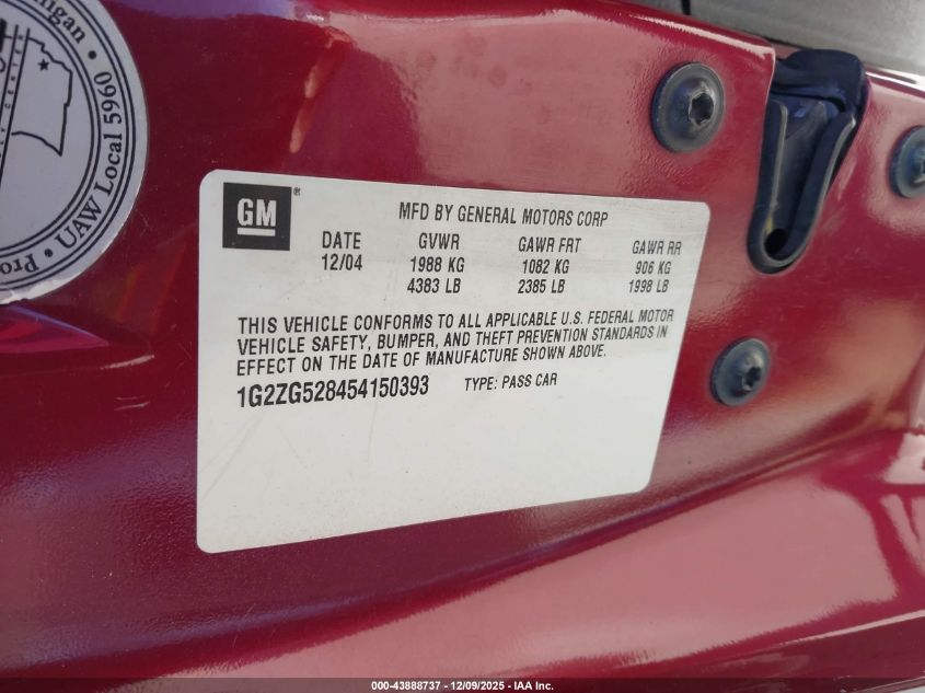 2005 Pontiac G6 VIN: 1G2ZG528454150393 Lot: 43888737