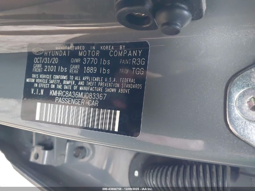 2021 Hyundai Venue Sel VIN: KMHRC8A36MU083367 Lot: 43888758