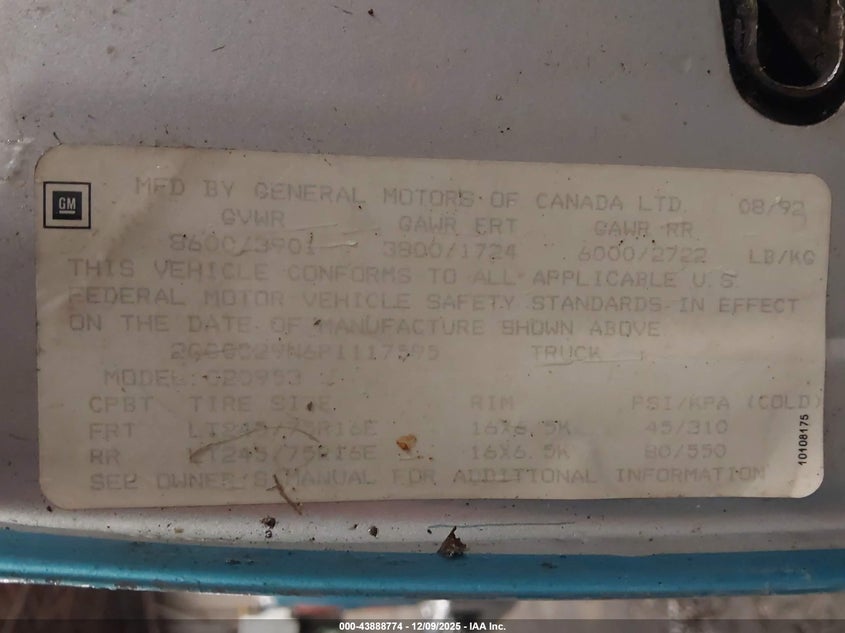 2GCGC29N6P1117595 1993 CHEVROLET GMT-400 photo no. 9