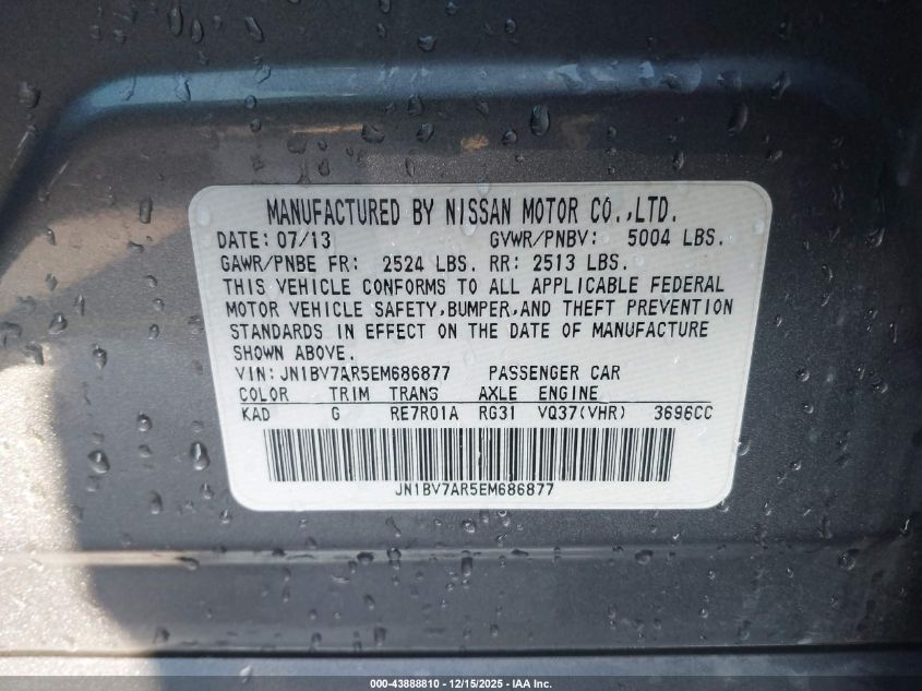 2014 Infiniti Q50 Premium VIN: JN1BV7AR5EM686877 Lot: 43888810