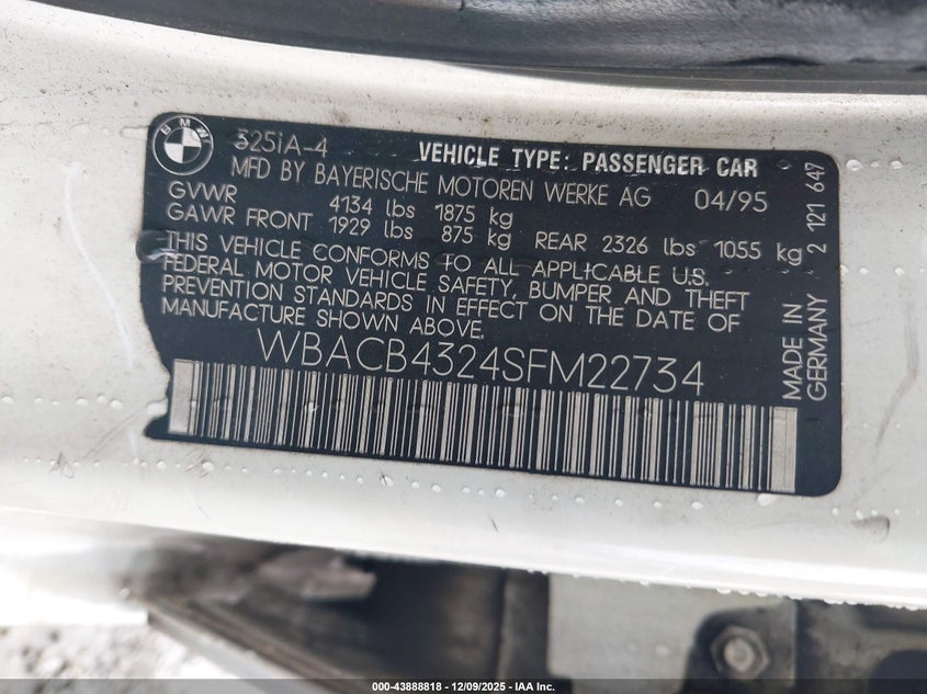 WBACB4324SFM22734 1995 BMW 3ER photo no. 9