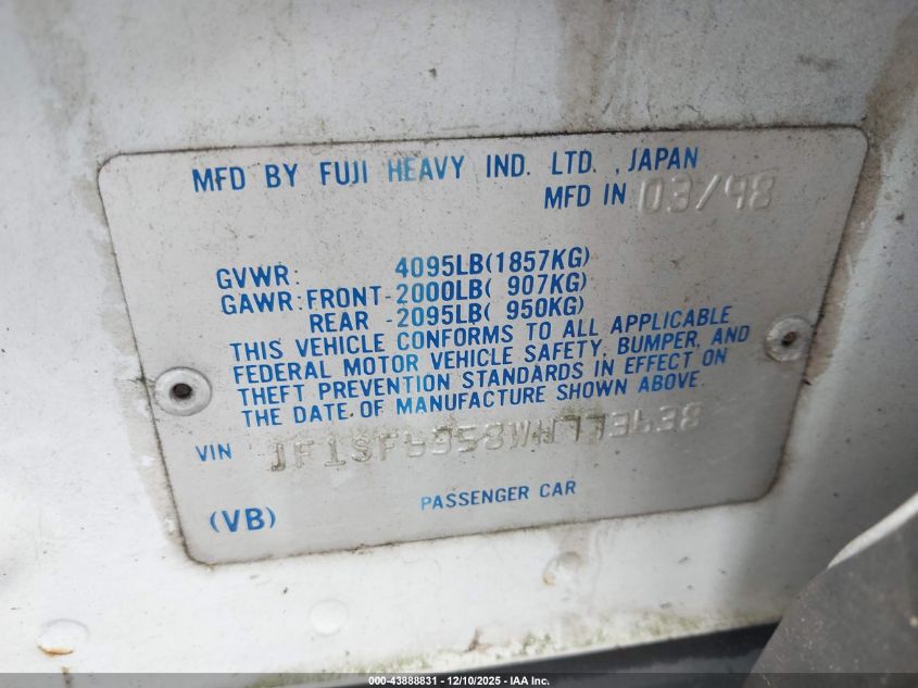 1998 Subaru Forester L VIN: JF1SF6358WH773638 Lot: 43888831