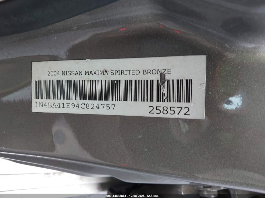 2004 Nissan Maxima 3.5 Sl VIN: 1N4BA41E94C824757 Lot: 43888861