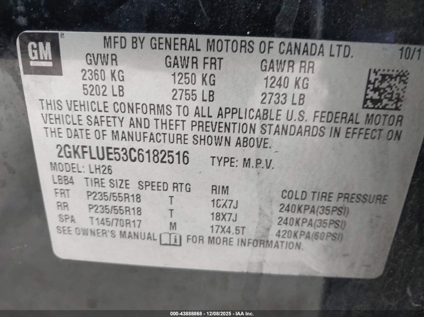 2GKFLUE53C6182516 2012 GMC TERRAIN photo no. 9