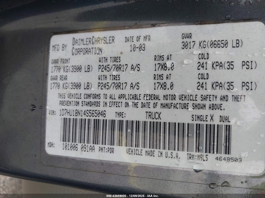 1D7HU18N14S565046 2004 DODGE RAM photo no. 9