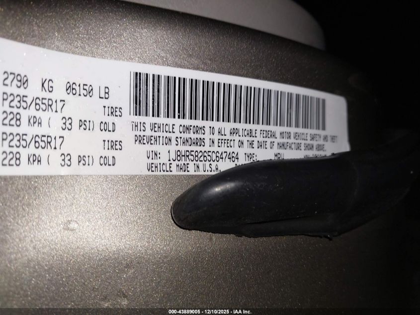 2005 Jeep Grand Cherokee Limited VIN: 1J8HR58265C647464 Lot: 43889005