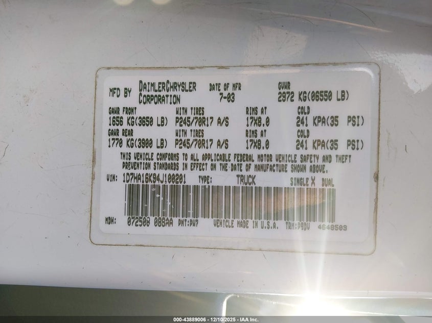 1D7HA16K94J100201 2004 DODGE RAM photo no. 9