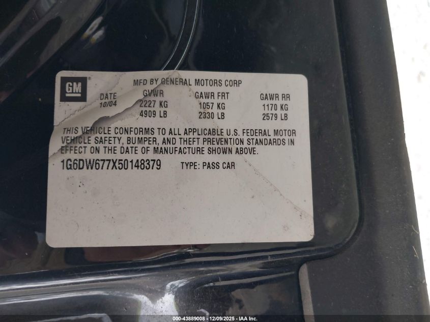 2005 Cadillac Sts V6 VIN: 1G6DW677X50148379 Lot: 43889008