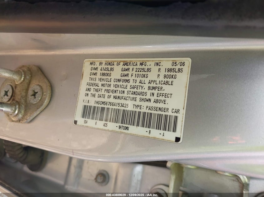 1HGCM56766A153425 2006 HONDA ACCORD photo no. 9